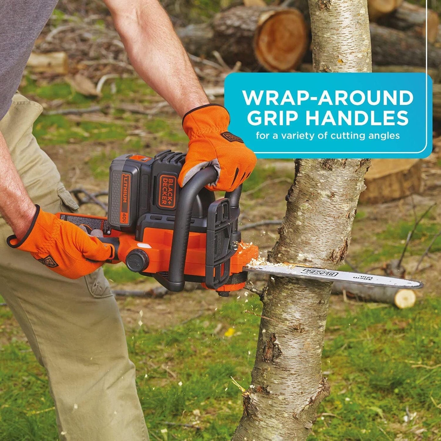 BLACK+DECKER 40V 12" cordless chainsaw, lightweight, battery included