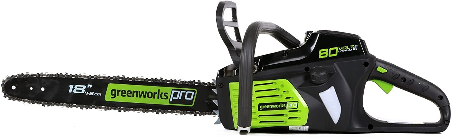 Greenworks 80V 18" cordless chainsaw, brushless, heavy-duty cutting, tool only