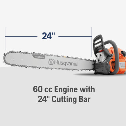 Husqvarna 460 Rancher 24" gas chainsaw, 60cc, heavy-duty cutting