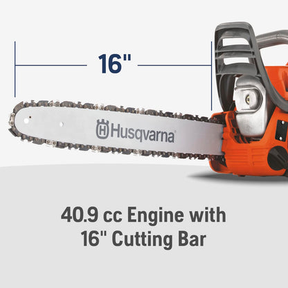 Husqvarna 435 16" gas chainsaw, 40cc, easy start, wood trimming