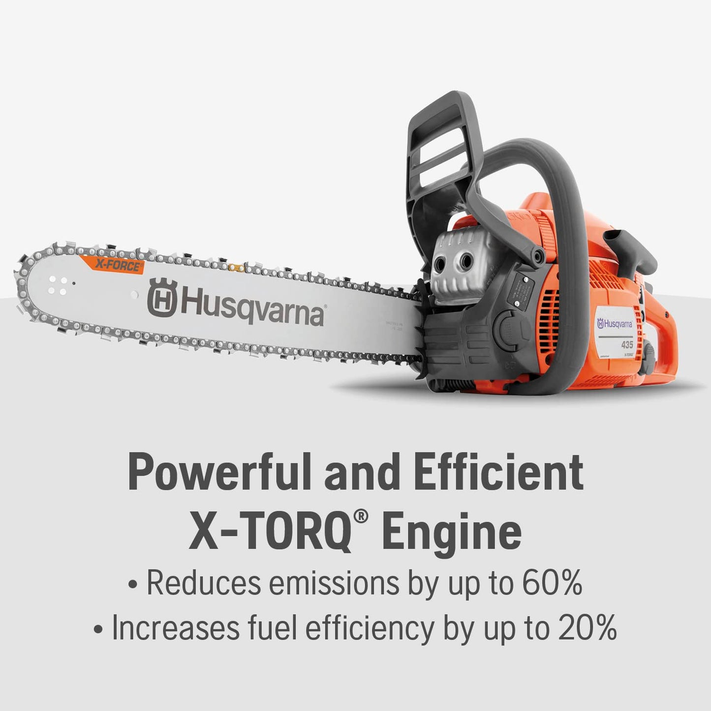 Husqvarna 435 16" gas chainsaw, 40cc, easy start, wood trimming