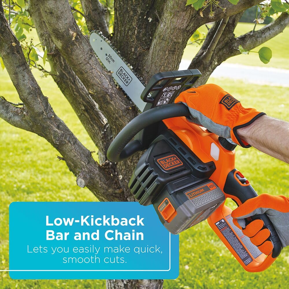 BLACK+DECKER 40V 12" cordless chainsaw, lightweight, battery included