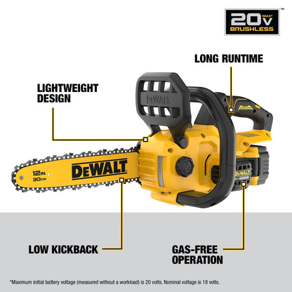 DEWALT 20V 12" chainsaw kit, battery & charger included