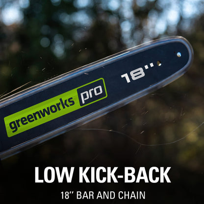 Greenworks 80V 18" cordless chainsaw, brushless, heavy-duty cutting, tool only