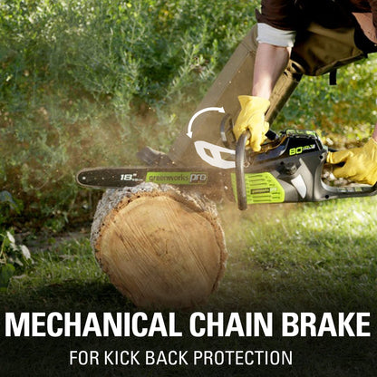 Greenworks 80V 18" cordless chainsaw, brushless, heavy-duty cutting, tool only