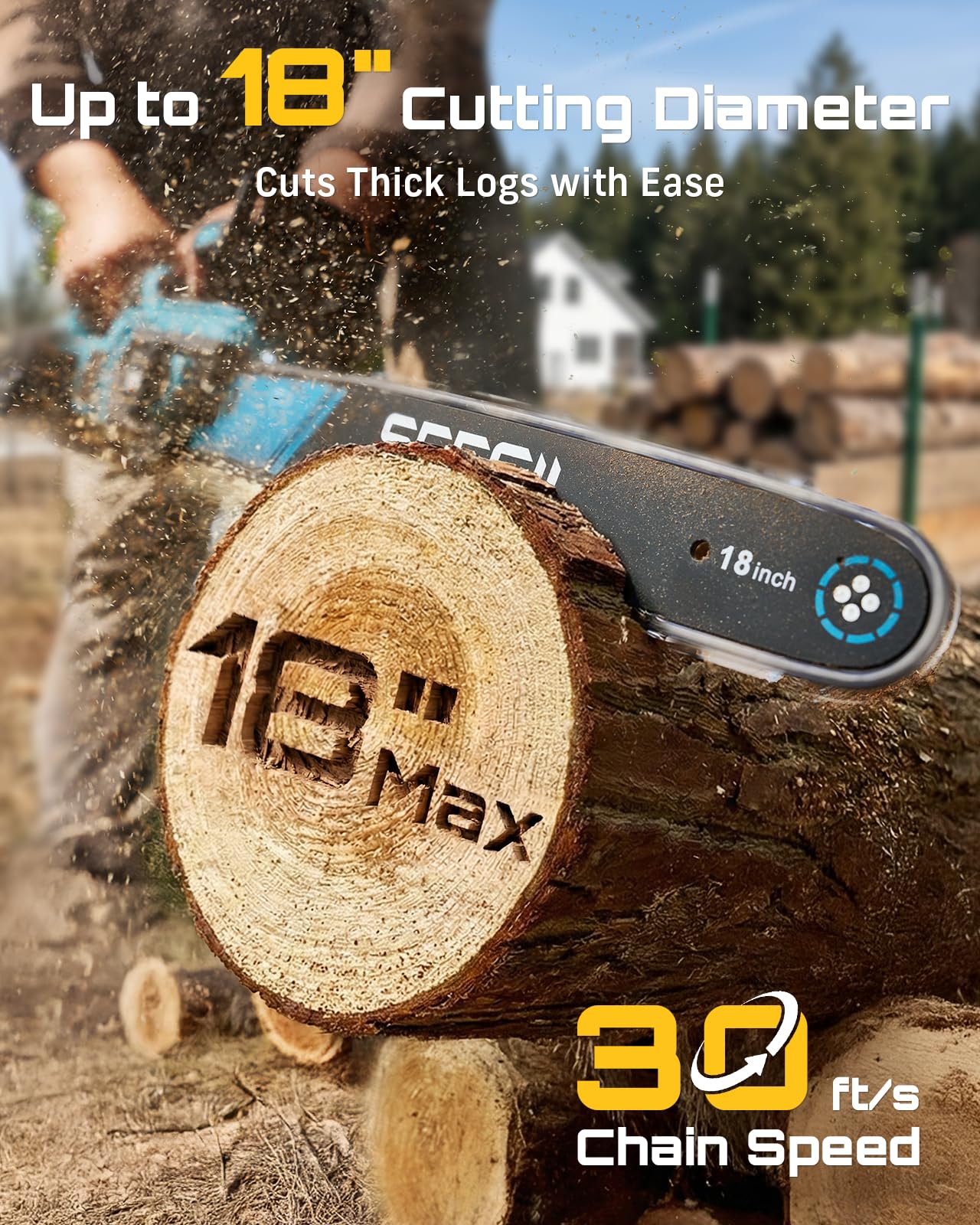 SEESII 40V 18" chainsaw, 2200W brushless, 2 batteries, fast charger