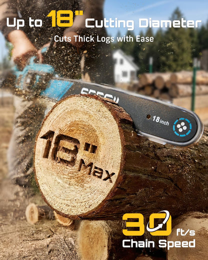 SEESII 40V 18" chainsaw, 2200W brushless, 2 batteries, fast charger