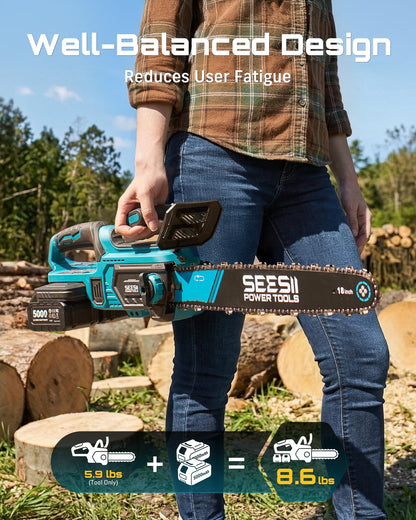 SEESII 40V 18" chainsaw, 2200W brushless, 2 batteries, fast charger